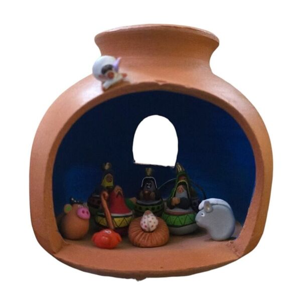 Terra cotta Miniature Nativity Manger Scene Christmas Religious Decor - Picture 1 of 6